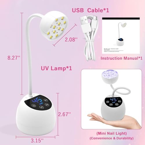 CGBE UV LED Nail Lamp, 36W Mini Cordless Flash Cure Lamp, USB Rechargeable Goosenecks LED Nail Light for Gel Nails with 4 Timers & Auto Sensor for Salon Home DIY Use, White