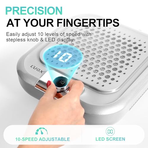 L'UGX Professional Nail Dust Collector for Acrylic Nails with 2 Reusable Filters,10-Gear Powerful Nail Vacuum Drill Duster Collector Extractor for Nail Salon & Home Use,Low Noise