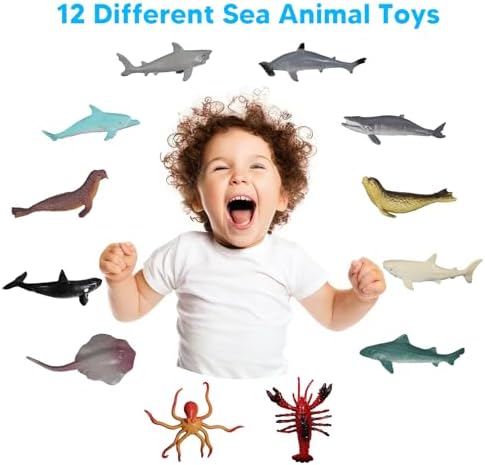 Kids Bath Bombs with Surprise Toys Inside, 12 Pack Shell Organic Bath Bombs for Kids with Ocean Sea Animals for Girls Boys Toddlers, Marine Shark Bath Bomb Gift for Easter Birthday Bubble Bath