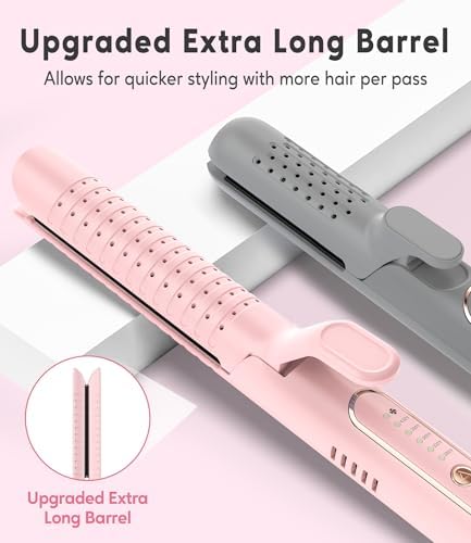 Chill Set Soft-Air Curling Iron: Gentle Soft Air for Quick Styling & Long-Lasting Curls, Lock in Style with Cooling Air Vents, 2-in-1 Hair Straightener & Curler with Upgraded Long Barrel, Pink