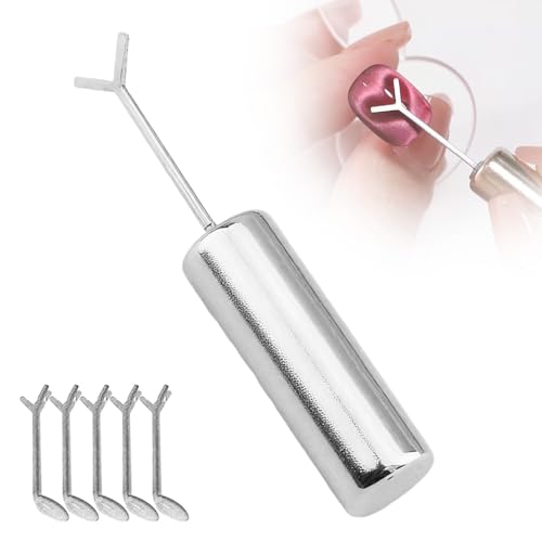 Heart Magnet for Cat Eye Gel Polish, Heart Cat Eye Magnet for Nails, Magnetic Nail Art Tool SetMagnet Sticks with Y-Shaped Guide Sticks, Nail Magnet for Home and Salon Use (1pc+5pcs Y-shaped uide)