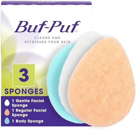 Buf-Puf Multi-Pack Exfoliating Sponges – Facial and Body Cleansing, Dermatologist Developed – 3 Pack