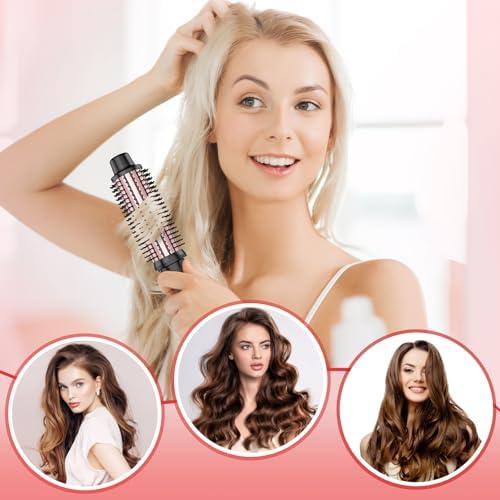 Heated Round Brush, Ceramic Tourmaline Ion Curling Iron, Hot for Fluffy Thermal Brush Curling Wand, Suitable for All Hair Types Tool (Rose Gold, 1.5 inch)