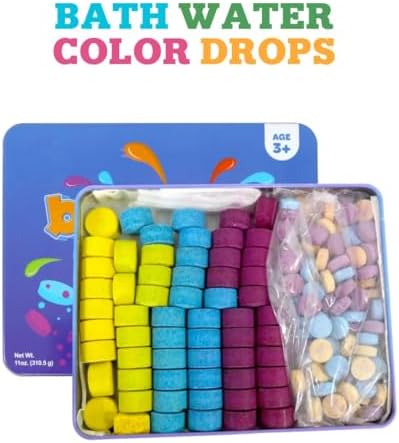 Kid Made Modern Bath Color Tablets for Kids - 150 Counts Non Toxic Bath Drops for Toddlers - Blue, Yellow, Pink, and Purple Bathtub Color Fizzies Tablets - Fun & Mini Bath Bombs (150 Count - Ages 3+)