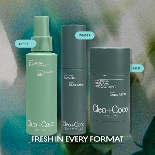 Cleo+Coco - Natural Dry Shampoo Powder - For Body & Hair - For Women - Absorbs Odor & Sweat - Essential Oils & Arrowroot Powder - Free of Talc & Parabens - PCR - Made in USA - Basil Mint - 4oz