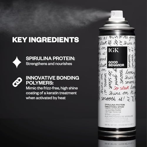 IGK Glass Hair Duo | Good Behavior Spirulina Smoothing Spray + Disco Disco Clear Gloss Shine Spray | Keratin Like Treatment + Glossy Finish | 5.6 oz + 5.3 oz