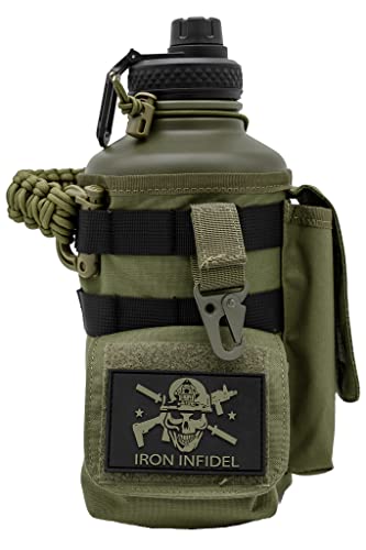 Iron Infidel Battle Bottle - Half Gallon Insulated Water Bottle with Paracord Handle, Large 64 oz Stainless Steel Water Jug with Rugged, Removable Sleeve for Keys, Wallet & Phone (Gangrene 2L)