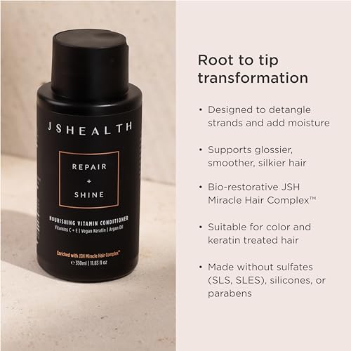 JSHealth Nourishing Conditioner - Vitamin-Enriched Deep Treatment for Dry, Colored Hair - With Keratin, Argan Oil, and Vitamins C & E | Sulfate-Free, Vegan, 350ml