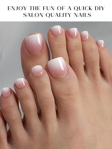 Kalolary White Gel Toenail Strips, Pink Gradient Toenail Stickers Pedicure Strips Long Lasting Salon Quality Nail Wraps with Nail File & Wood Stick(UV/LED Lamp Required