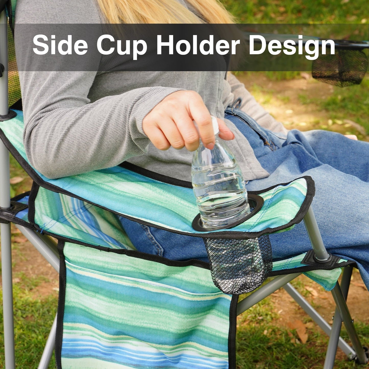 BalanceFrom Folding Camp Chair，Portable Outdoor Chair，with Shade & Cup Holder，for Camping, Beach, Fishing, and Sports Events