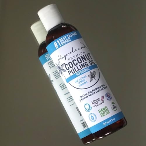Coconut Oil Pulling for Teeth and Gums Mouthwash, 100% Pure and Natural, Non-GMO, Ayurvedic – Peppermint Pulling Oil