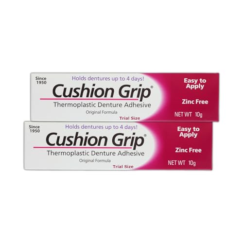 Cushion Grip Thermoplastic Denture Adhesive, 0.35 oz Travel Size (Pack of 2) | Refits and Tightens Loose Dentures On The Go | Non-Glue Adhesive, Acts Like a Soft Reliner