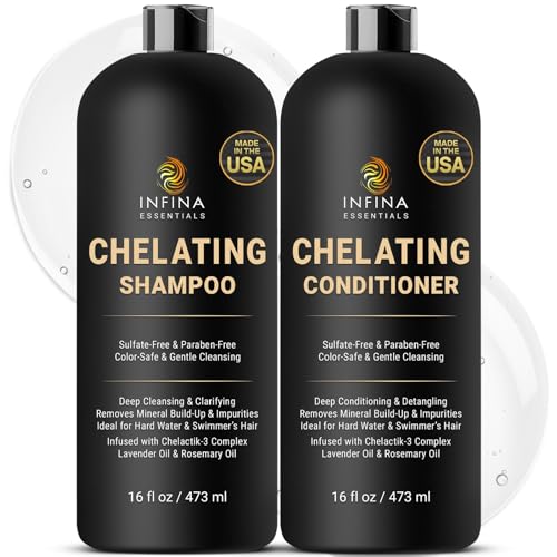 Chelating Hard Water Shampoo and Conditioner Set with Chelactik-3 & Rosemary Oil - Color Safe Metal Detox Shampoo and Conditioner for Mineral Build-Up & Swimmers Hair - 16 fl oz each