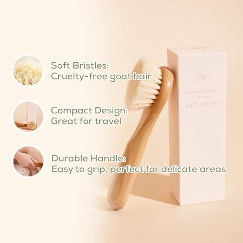 CSM Extra-Soft Mini Dry Brush for Sensitive Skin - Gentle Exfoliation with Natural Goat Hair Bristles, Improves Circulation & Boosts Radiance
