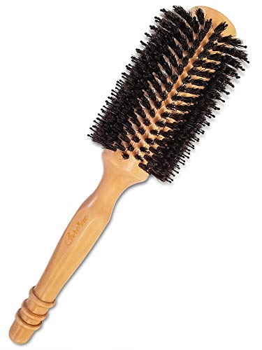 High-Density Soft Boar Bristles Wood Round Brush for Blow-Drying, Straightening, Styling, Volumizing Medium to Long Hair (Shoulder to Back-Length) for Shine & Volume, 1.2" Roller, 2.4" with Bristles