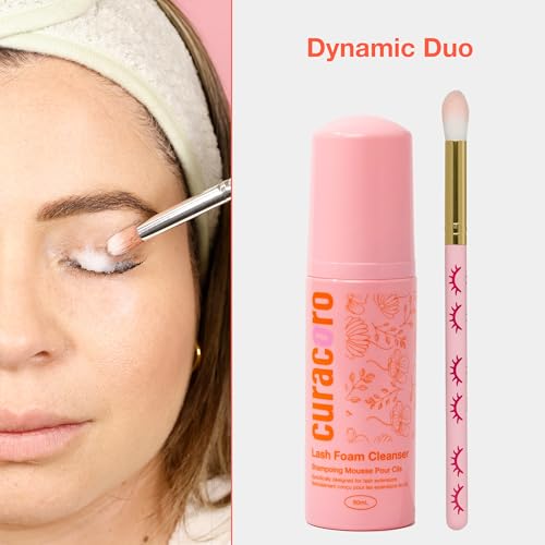 Curacoro Lash Shampoo Brushes Set, Eyelash Cleansing Brush For Cleansing Eyelash Extension, Soft and Comfortable Facial Makeup Remover Tools (Pink, Pack of 10)