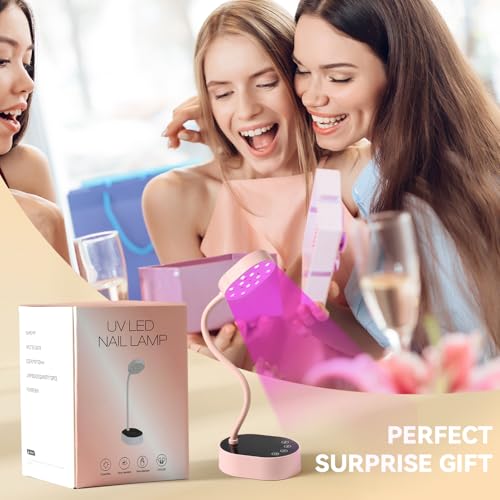 AORAEM UV Nail Lamp, Gooseneck Mini U V Light for Gel Nails, 36W Rechargeable LED Flash Cure Lamps with 4 Timers & Auto Sensor, Quick Dry Professional Nail Dryer for Salon Home DIY Use, Pink