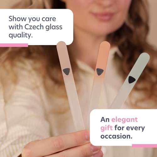 BONA Fide Beauty Czech Glass Nail File Set 3-Pieces, Muted Fall Colors Nail Filers - Reusable Nail Care, Lovely Gifts for Bridesmaid, Travel Beauty Tool