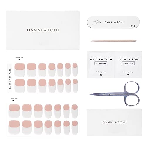 DANNI & TONI Semi Cured Gel Nail Strips French (Happy-Go-Lucky) Nude Gel Nail Stickers with White Tips 28 Stickers