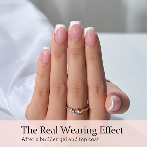 BTArtboxnails XCOATTIPS Gel Nail Kit - Short Squre French Tip Press on Nails Kit, Pink Soft Gel Nail Tips with Nail Gel, French Protecing Duo and Nail Lamp for Gift Home DIY