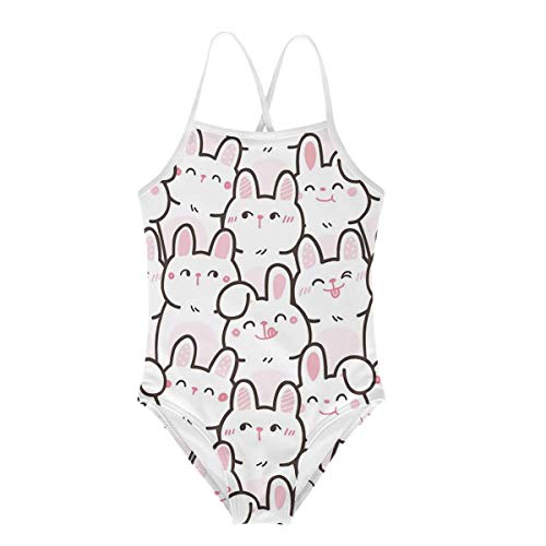 KiuLoam Cute Cartoon Bunny Girl's Swimsuit Two Piece Swimwear Sun Protection Bathing Suits for 7-8 Years Child Multicolor