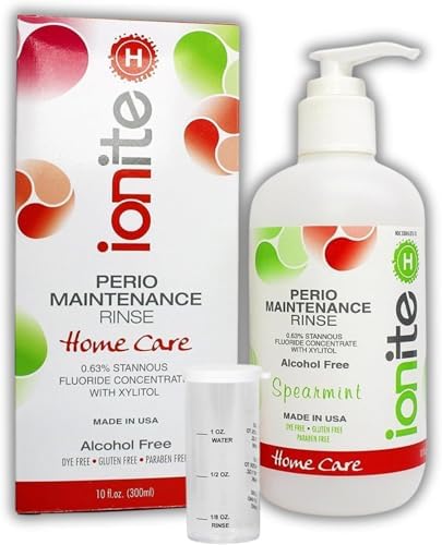 Ionite-H Home Care 0.63% Stannous Fluoride Perio Maintenance Rinse Mouthwash - with Mixing Cup/Shaker and Dispensing Pump (10 Fl oz, Spearmint)