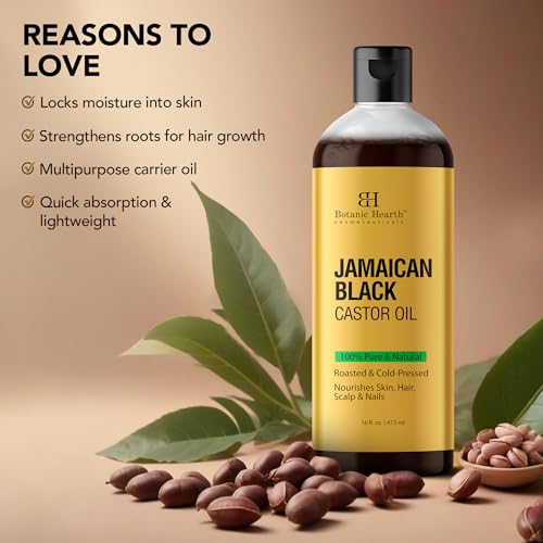 Botanic Hearth Jamaican Black Castor Oil (16 Fl Oz) | Roasted & Cold|Pressed | Promotes Hair Growth & Natural Skin Care | Ideal For Massage, Scalp, Hair & Nails
