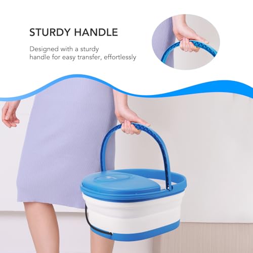 Collapsible Foot Spa Bath Massager with Heat-Maintaining, Bubbles, Red Light, 8 Shiatsu Massage Rollers, A Double-Sided Foot File for Stress Relief & Soft Feet, Space-Saving Feet Soaker, Blue