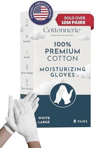 Cotton Gloves for Dry Hands Sleeping, Moisturizing Gloves Overnight, Hand Moisturizer Gloves, Moisture Gloves for Dry Hands Overnight, Sleeping Gloves, Eczema Gloves, Large 8 Pair
