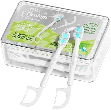 cleaings® Disposable Toothbrushes with Double Cleaning Beads Toothpaste and Clean Floss Picks for Work or Travel - 20 pcs-Mint Flavor（Pack of 1）