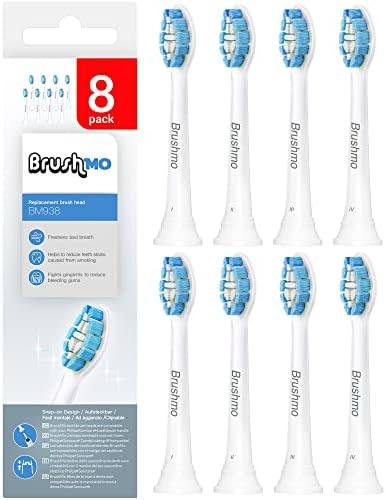 Brushmo Optimal Gum Care Replacement Toothbrush Heads, Compatible with Philips Sonicare Click-on Electric Toothbrush Handles, 8 Standard Replacement Heads, Ultra Soft Dupont Bristles, BM938, White