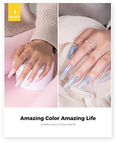 BURANO Poly Extension Gel Nail Kit, 6 Colors Nail Poly Nails Builder Gel Set for Beginner & Professional Using, DIY Starter Kit Nail Art Gift (glitter)