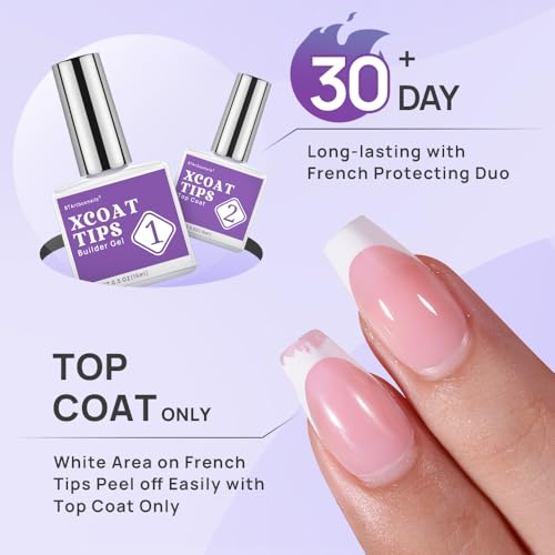 BTArtboxnails Nail Tips Builder Gel - Long Lasting 15ml Builder Gel with Portable Nail Lamp for French XCOATTIPS, 30+Days French Protection Duo Nail Extension Tool for Nail Art