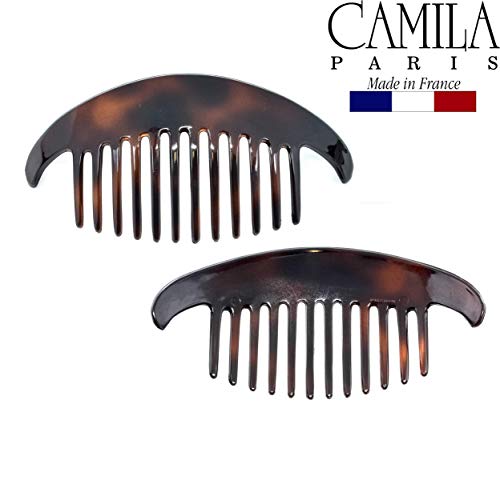 Camila Paris CP2430/2 French Hair Side Combs Tortoise Shell Interlocking Combs French Twist Hair Combs, Strong Hold Hair Clips for Women Bun Chignon Up-Do Styling Girls Hair Accessories Made in France