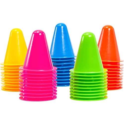 Juvale 50 Pack Mini Cones for Classroom, Small Sports Markers for Soccer, Playground (Assorted Colors, 3 in)