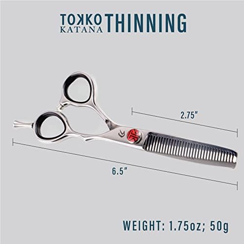 Katana Classic Professional 6.5" Shear Set by Tokko Shears, Premium 440C Japanese Steel Regular and Thinning Scissors for Barbers and Salon Professionals