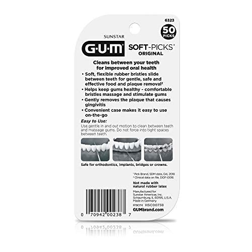GUM Soft-Picks Original, Easy to Use Dental Picks for Teeth Cleaning and Gum Health, Disposable Interdental Brushes with Convenient Carry Case, Dentist Recommended Dental Picks, 50ct (6pk)