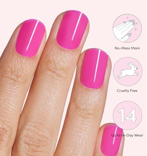 Dashing Diva Glaze Nail Starter Kit - Magenta Madness - Long Lasting, Chip Resistant, Semi-Cured Gel Nail Strips - 7-Piece Manicure Set with 32 Strips and Mini LED Lamp