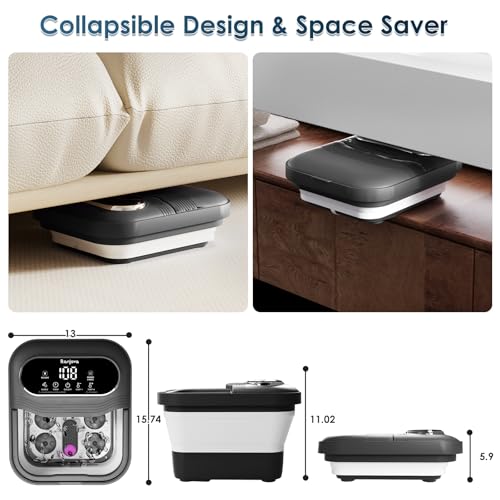 Collapsible Foot Spa Electric Rotary Massage, Foot Bath with Heat, Bubble,Temp Control, and 24 Motorized Shiatsu Massage Balls, Pedicure Foot Spa Tub for Stress Relief (Black)