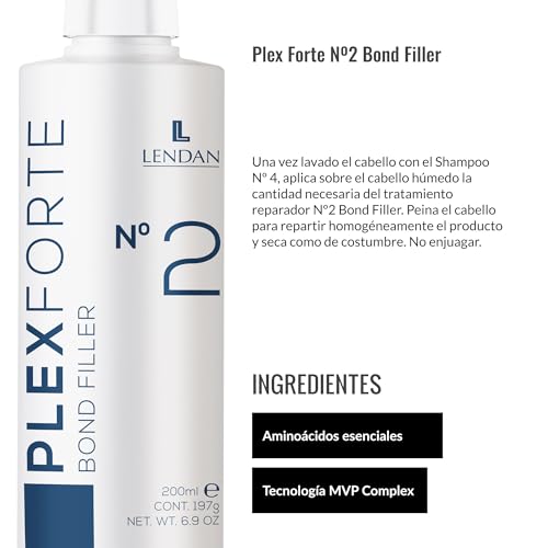 Lendan - Damaged Hair Repair Treatment - Plex Forte Nº2 Bond Filler - 200 ml - Strengthens Hair - Nourishes and Repairs Damaged Hair - Preserves Color Longer - Heat Protector