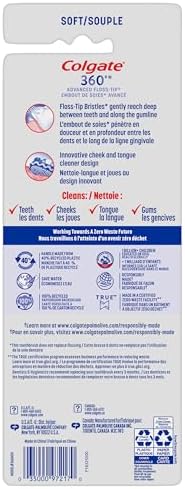 Colgate 360 Advanced Floss Tip Toothbrush, Soft Toothbrush for Adults, 4 Pack