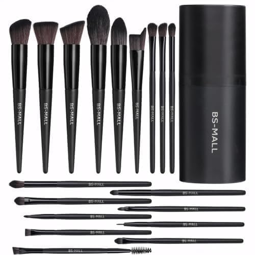 BS-MALL Makeup Brush Set 18 Pcs Premium Synthetic Foundation Powder Concealers Eye shadows Blush Makeup Brushes with black case (C-Black）