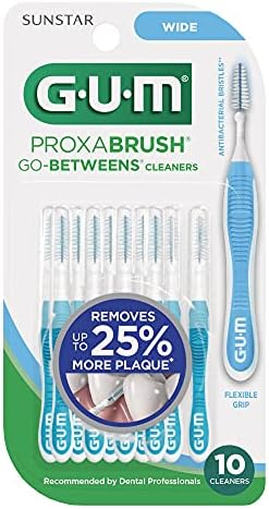 GUM Proxabrush Go-Betweens - Wide - Interdental Brushes - Soft Bristled Dental Picks for Plaque Removal Health - Safe for Braces & Dental Devices, 10ct (Pack of 6)