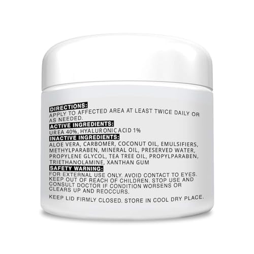 CLEAR 40 Urea Cream 40 Percent for Feet Maximum Strength (4oz) | Softens Cracked Heels & Dry Skin Urea Cream 40 Percent - Tea Tree & Coconut Oil | Callus & Corn Treatment | Made in USA