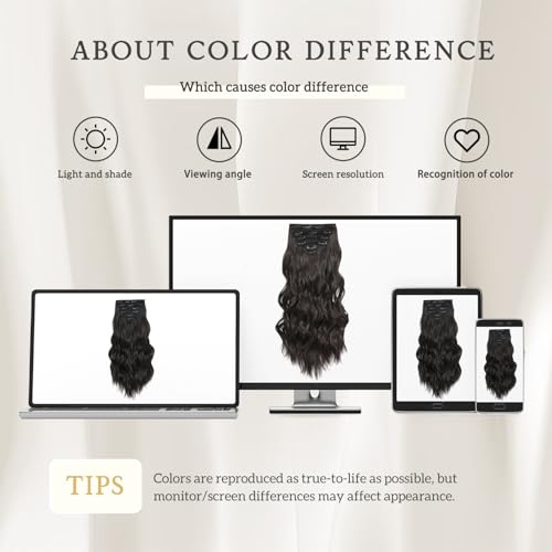 Clip in Hair Extensions, 6 PCS Natural & Soft Hair & Blends Well Hair Extensions, Dark Brown Long Wavy Hairpieces(20inch, 6pcs, Dark Brown)