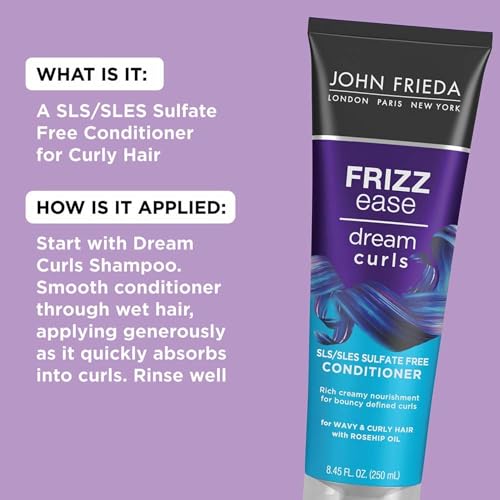 John Frieda Anti Frizz, Frizz Ease Dream Curls Curly Hair Conditioner, SLS/SLES Sulfate-Free, for Natural Curly Hair, 8.45 Fl Oz, 2 Pack