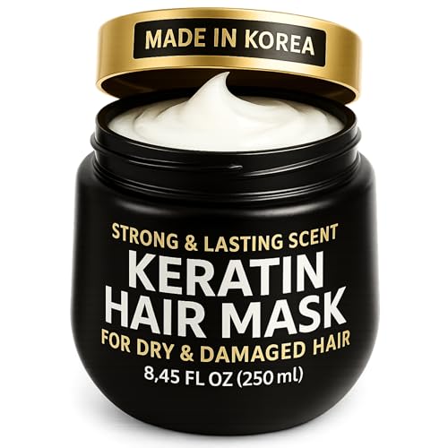 Keratin Hair Mask for Dry Damaged Hair and Growth – Korean Hair Care Mask with Biotin, Hair Gloss & Moisturizer – Deep Conditioning Hair Treatment for Frizzy, Curly, Bleached & Color Treated Hair
