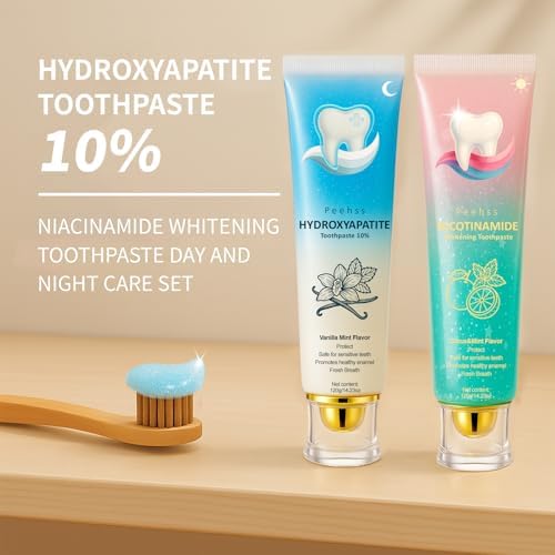 Hydroxyapatite Toothpaste 10% + Niacinamide Whitening - Enamel Repair & Gum Care, Nano Hydroxyapatite for Sensitivity Relief, Fluoride-Free Fresh Breath 4PCS (4)