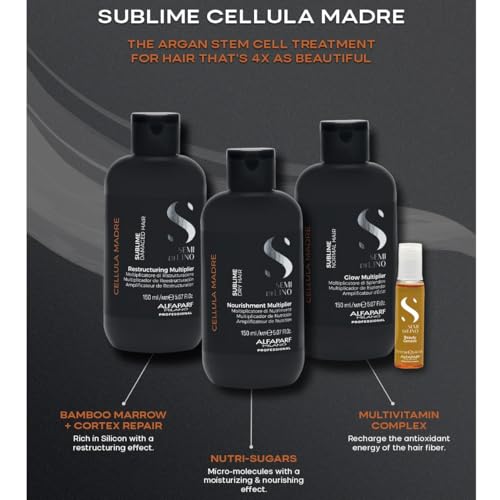 Alfaparf Milano Semi di Lino Sublime Cellula Madre Beauty Genesis Vials - Argan Ampoules for Radiant and Healthy Hair - Protects Color - Adds Shine (12 Vials / 0.44 fl. oz. each)