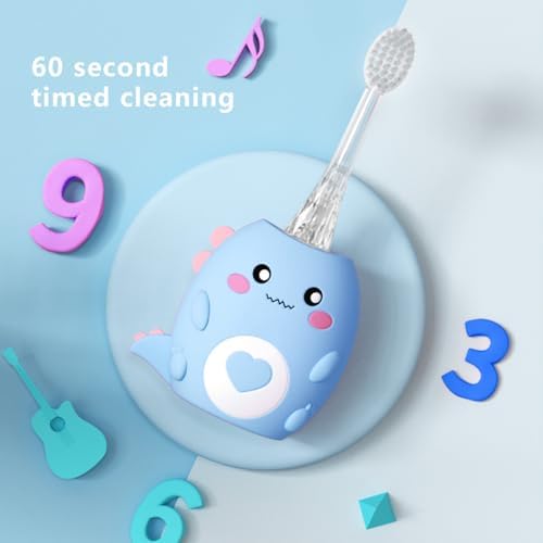 Kids U Shaped Electric Toothbrush, Multi-Mode High-Frequency Sonic Vibration Toothbrush, Cute Cartoon Dinosaur Shape 360-Degree Cleaning IPX7 Waterproof Design (2-12 Years Old)